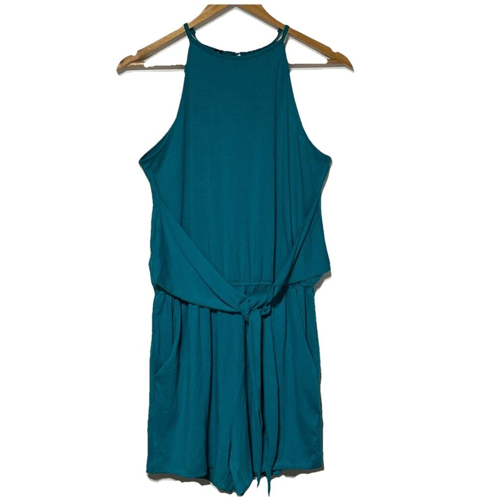 ZESICA Women's Sleeveless Knot Front Jumpsuit Romper Turquoise Medium